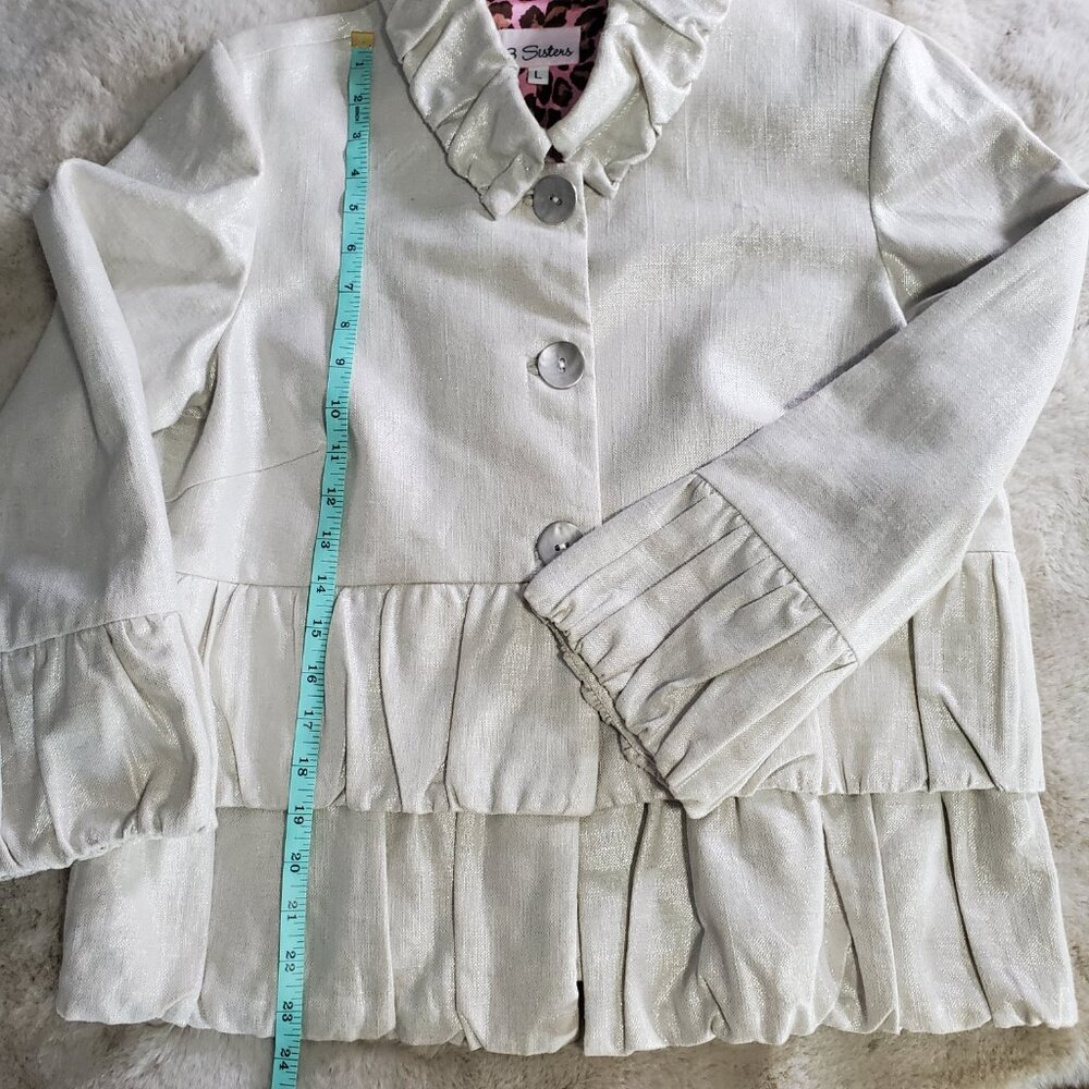 3 Sisters Metallic Quarter Sleeve Jacket Ruffled Collar Size L - Picture 11 of 13